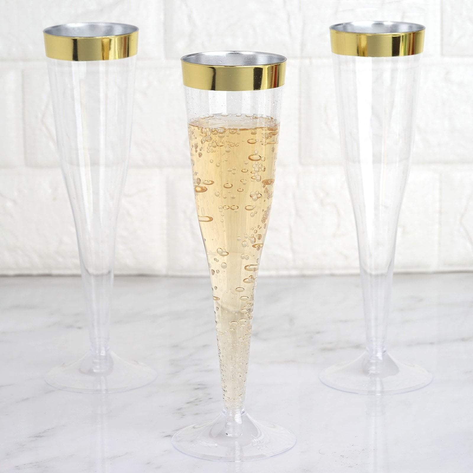 12 pcs 6 oz. Clear with Gold Rim Disposable Plastic Champagne Party Flutes Glasses