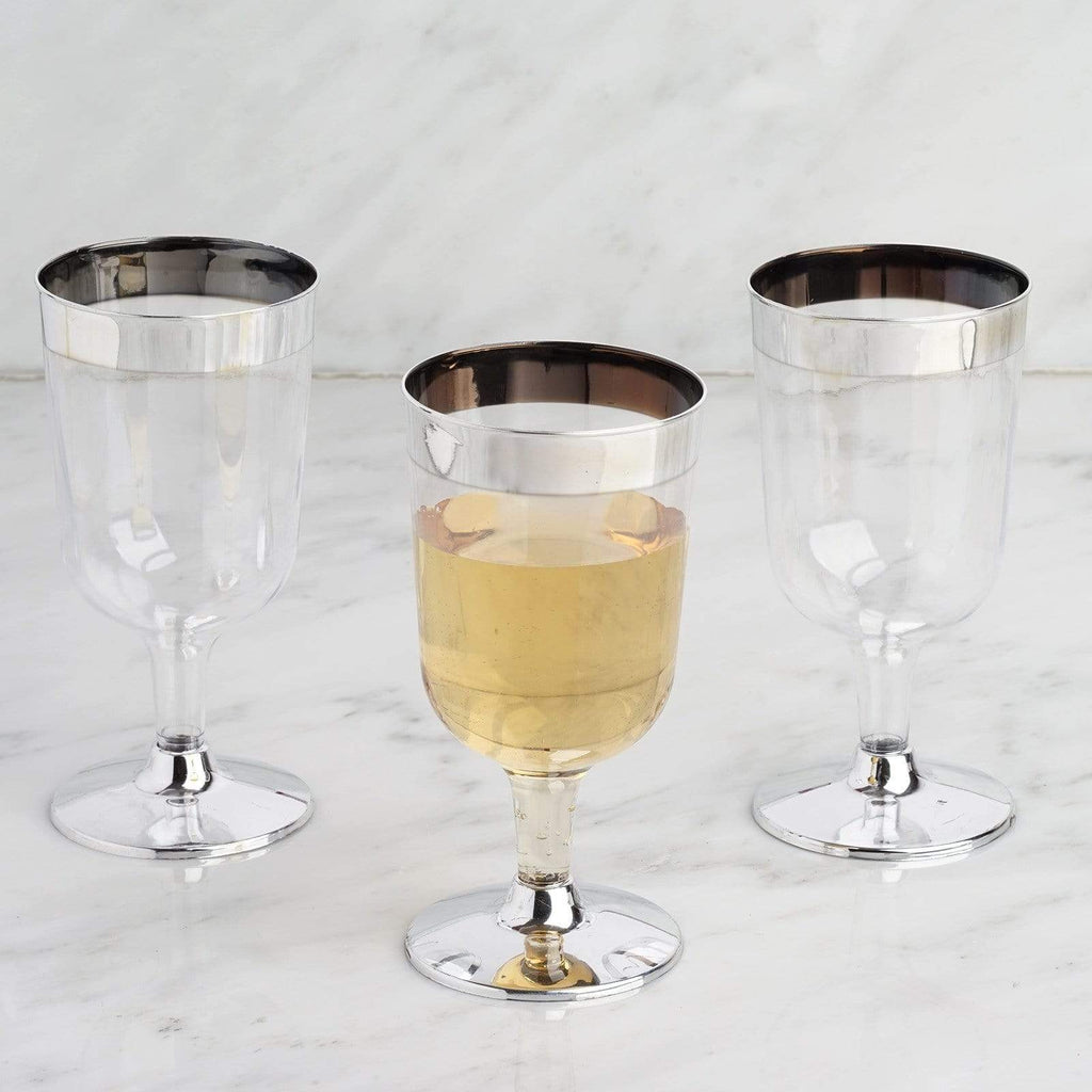 Silver Rim Clear Plastic Wine Glasses