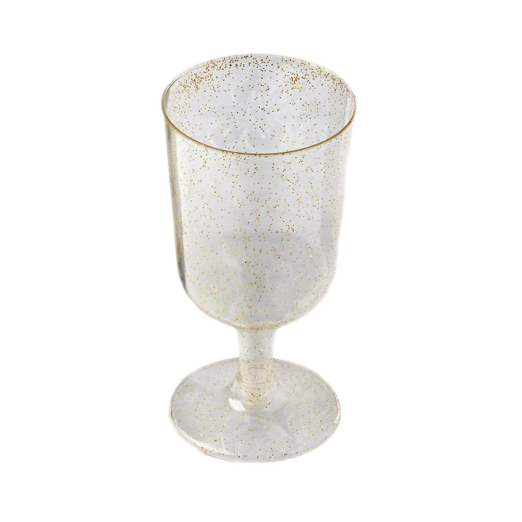 12 pcs 7 oz. Gold Glittered Disposable Plastic Champagne Glasses