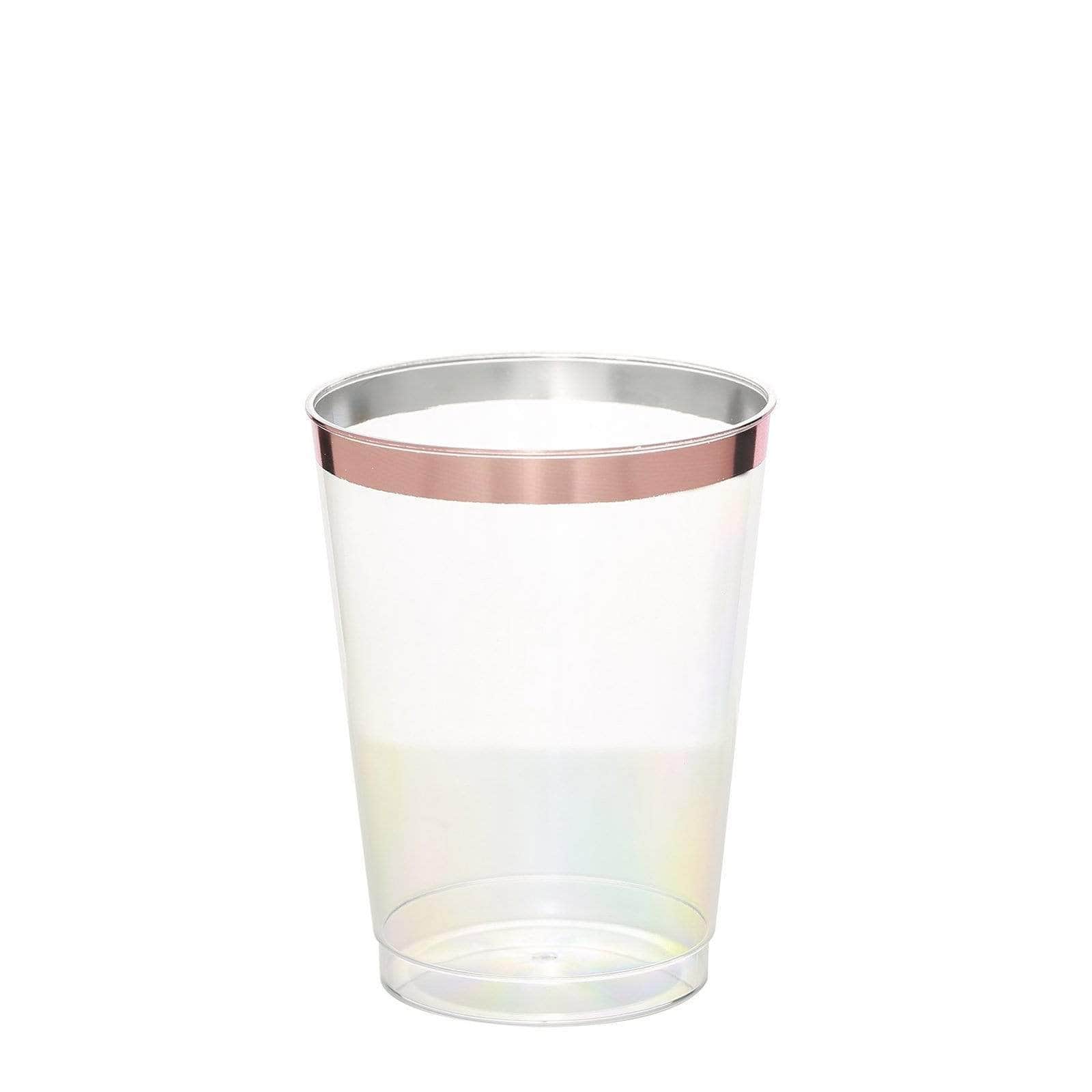 6 pcs 10 oz Clear with Rose Gold Rim Plastic Disposable Glasses