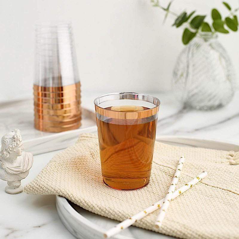 12 pcs 9 oz Clear with Rose Gold Rim Plastic Disposable Glasses