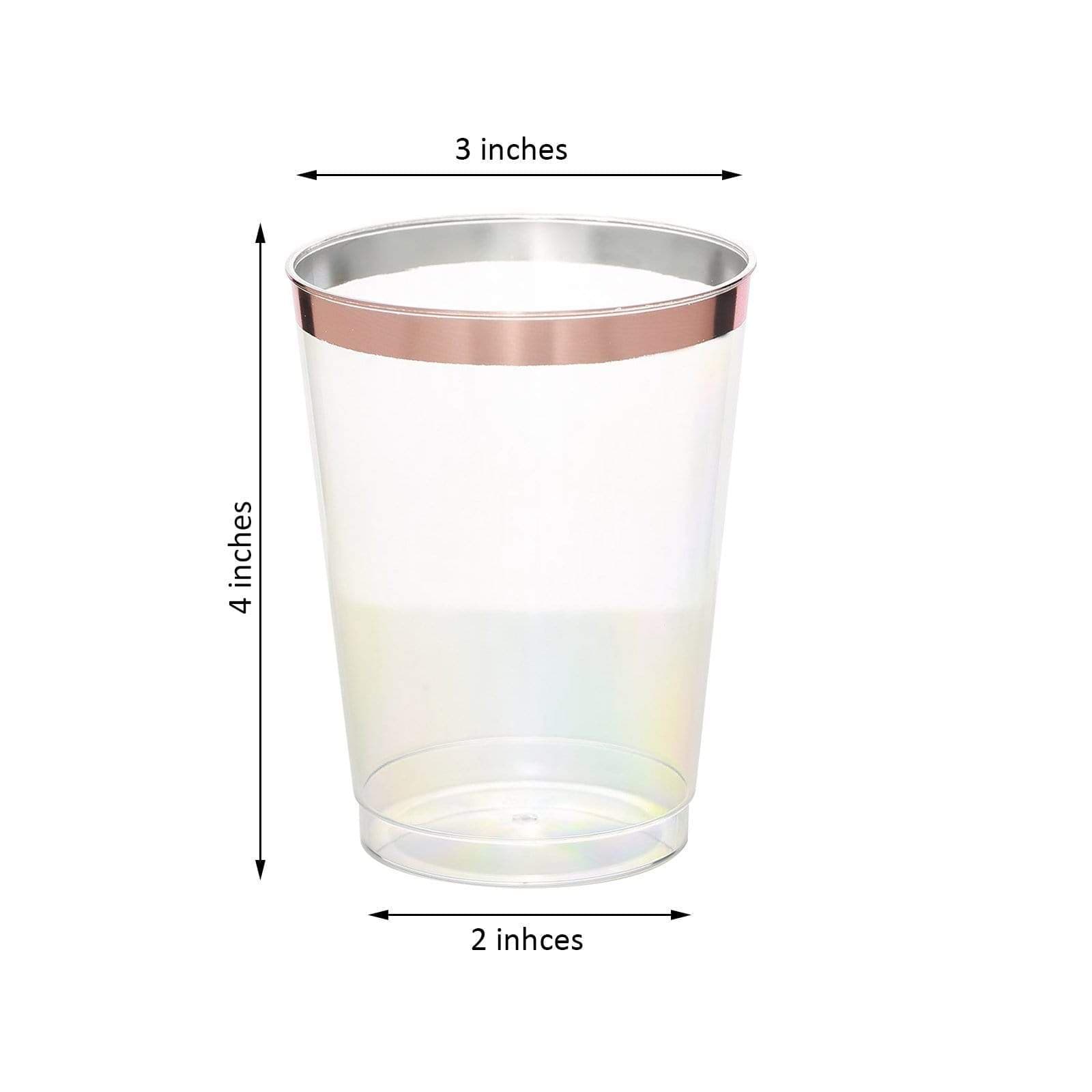 6 pcs 10 oz Clear with Rose Gold Rim Plastic Disposable Glasses