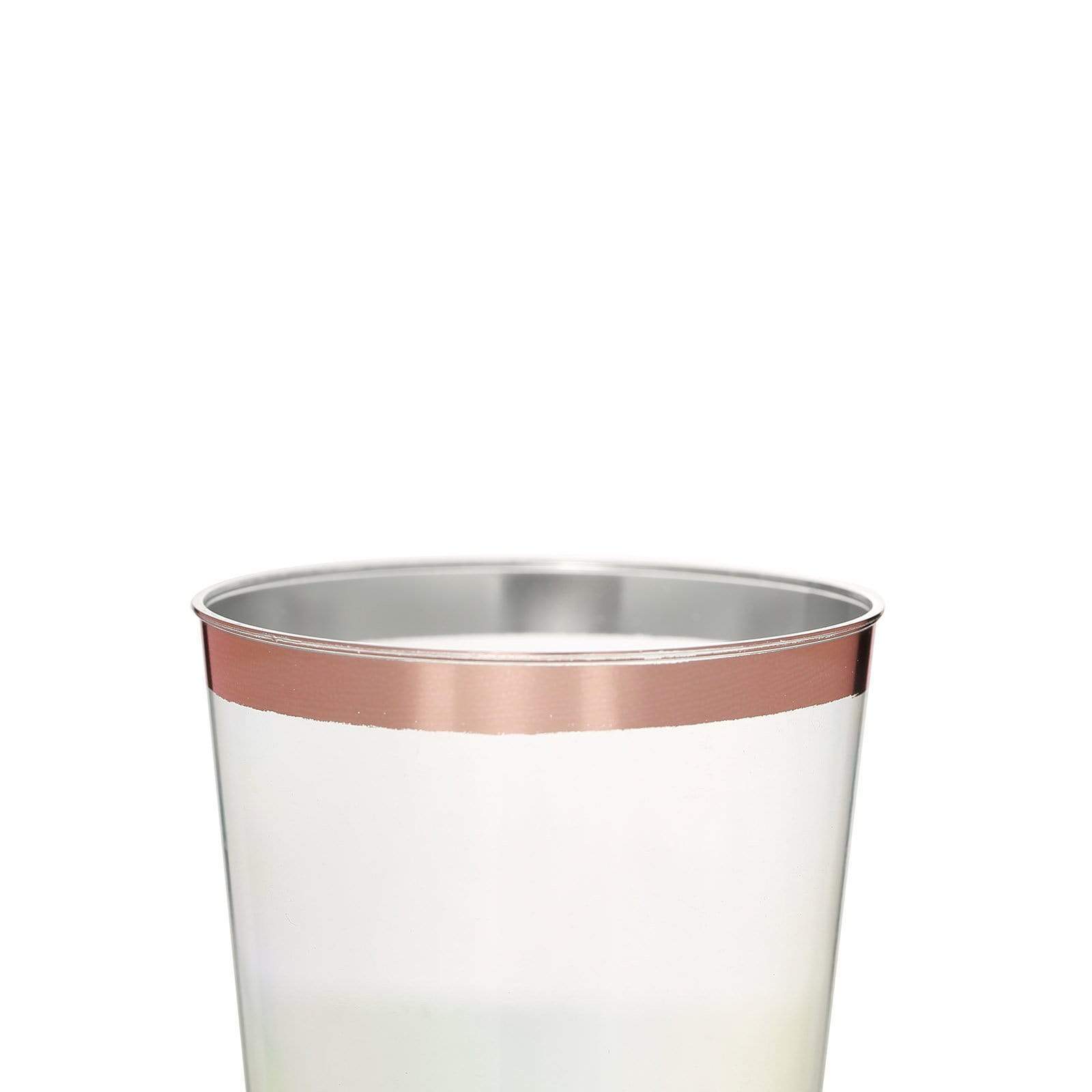 6 pcs 10 oz Clear with Rose Gold Rim Plastic Disposable Glasses