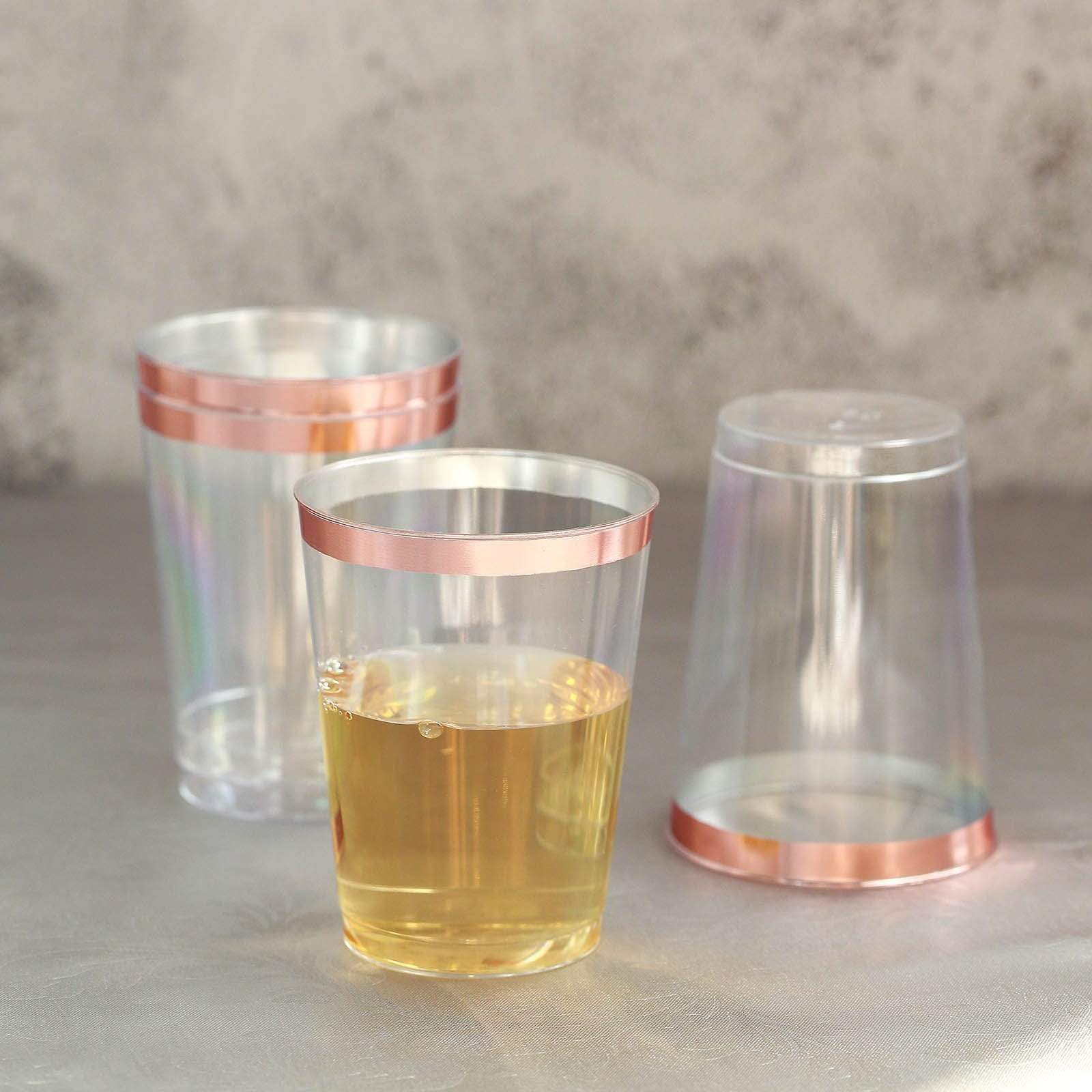 6 pcs 10 oz Clear with Rose Gold Rim Plastic Disposable Glasses