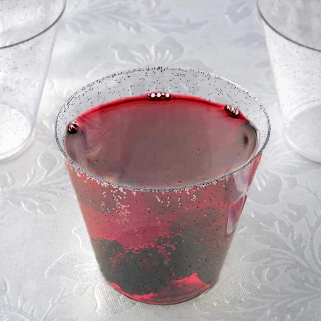 12 pcs 9 oz. Glittered Disposable Plastic Wine Cocktail Glasses