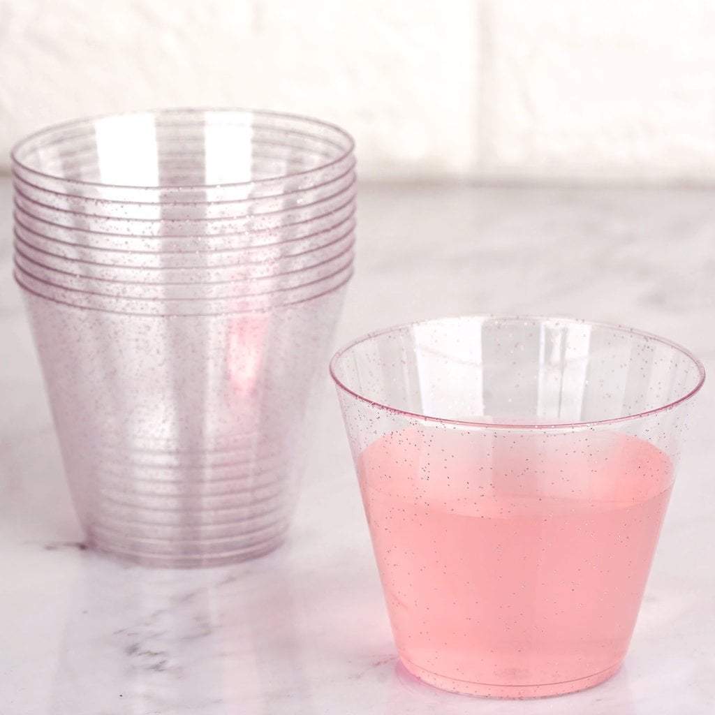 12 pcs 9 oz. Glittered Disposable Plastic Wine Cocktail Glasses