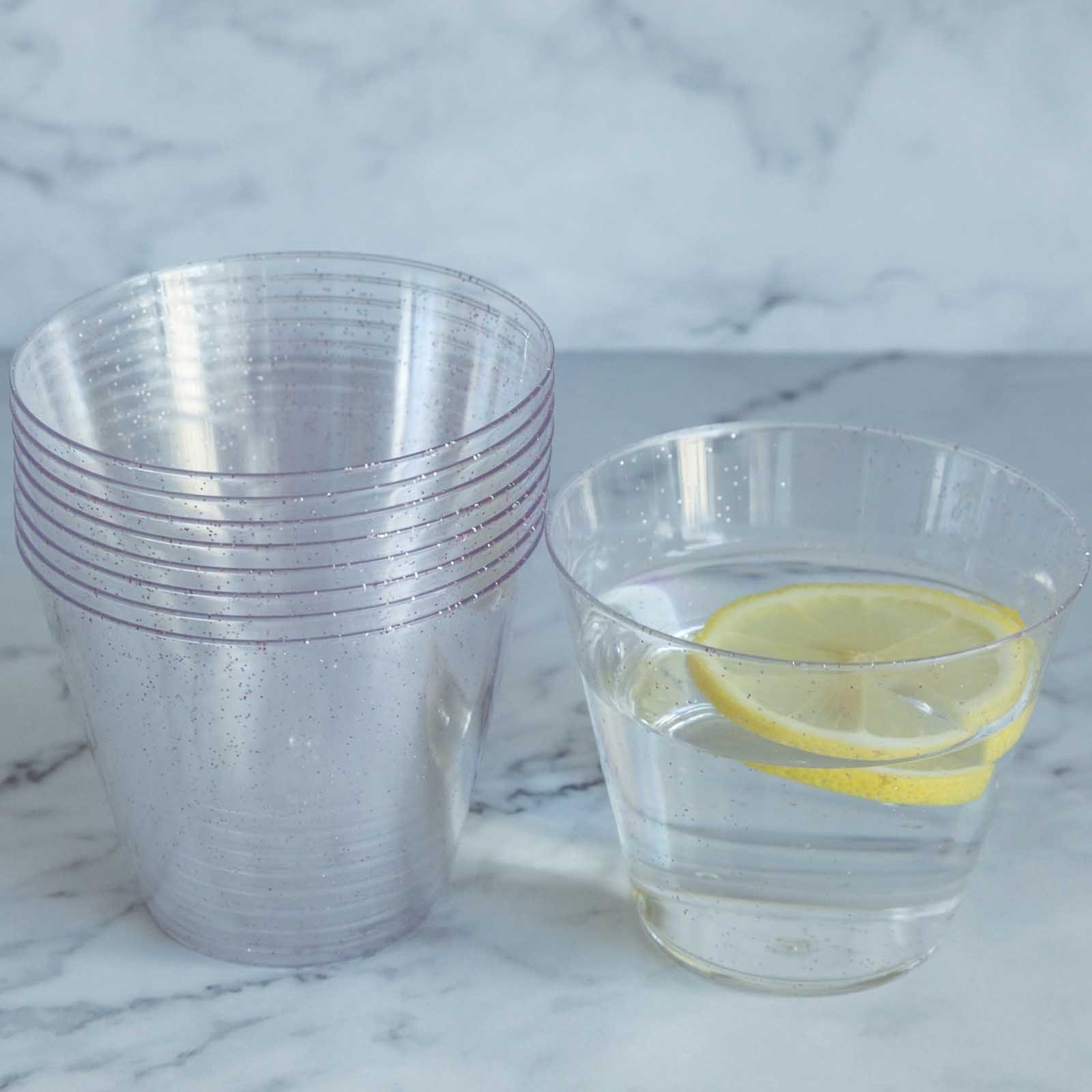 12 pcs 9 oz. Glittered Disposable Plastic Wine Cocktail Glasses