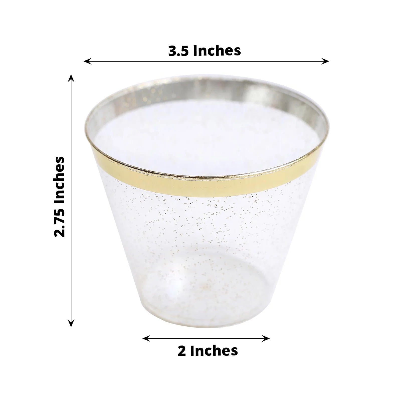 25 Glittered 9 oz Clear Plastic Disposable Cups with Gold Trim