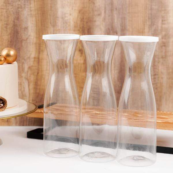 3 Clear 34 oz Plastic Water Carafes with Lids Drink Pitchers
