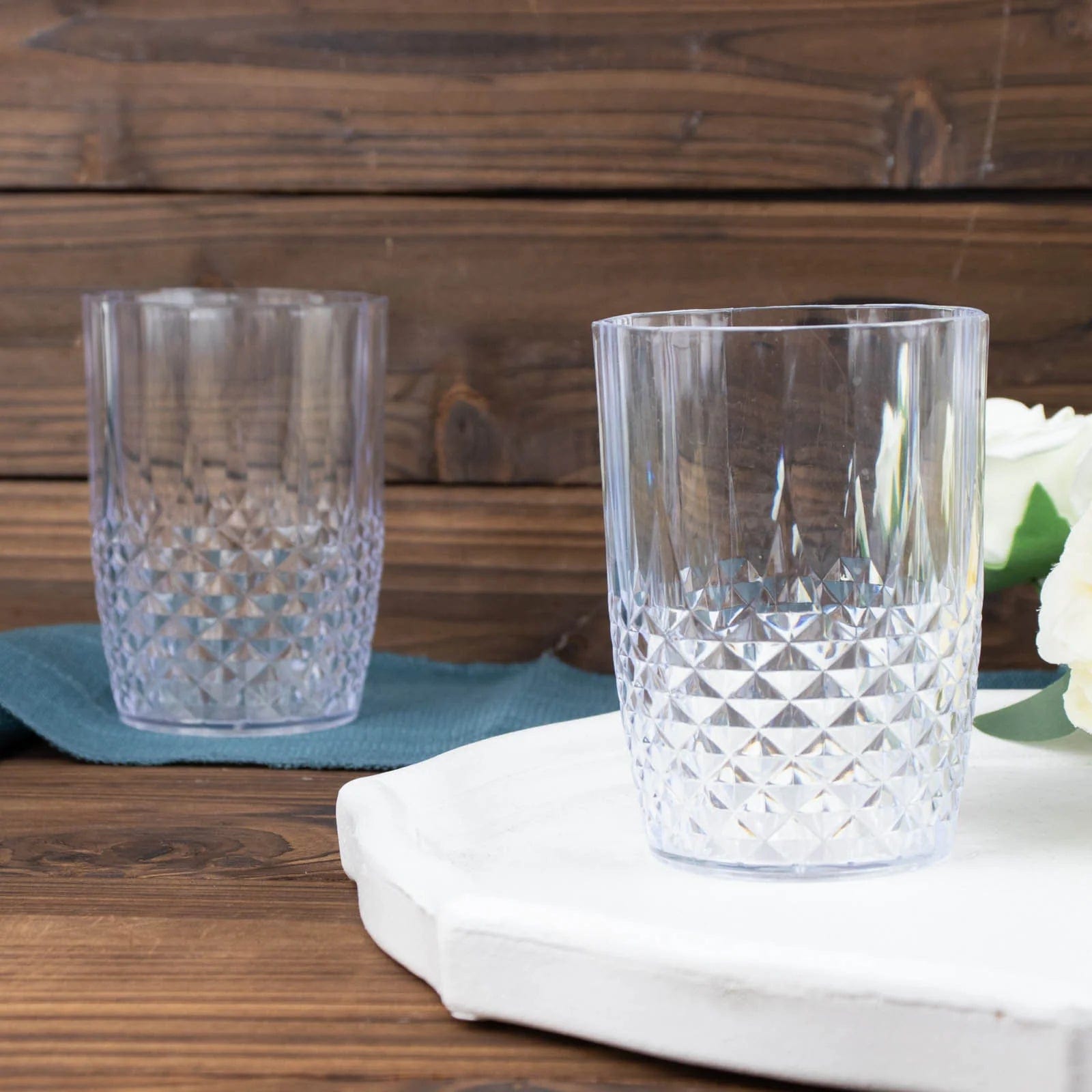6 Crystal 16 oz Plastic Disposable Drinking Glasses Tumblers