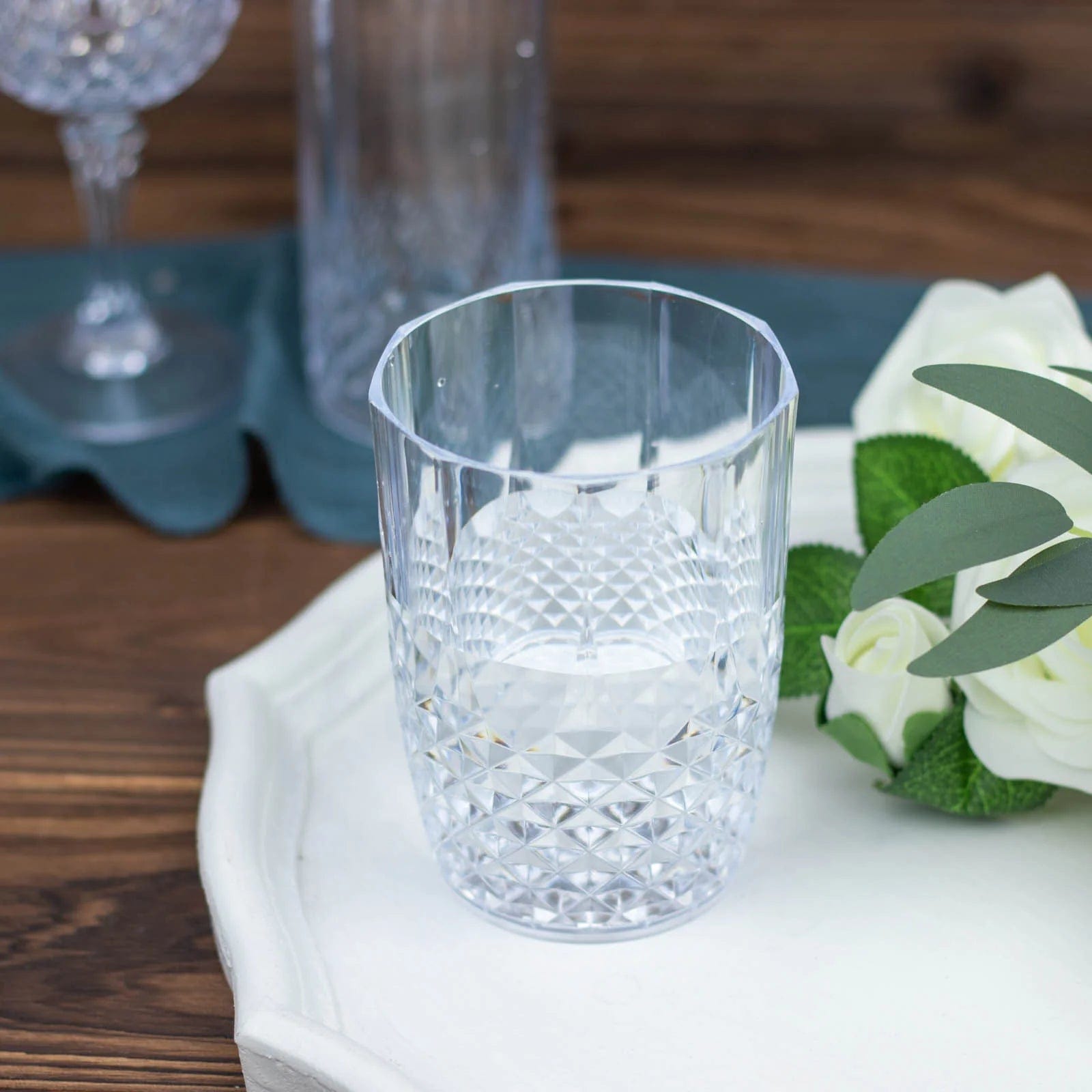 6 Crystal 16 oz Plastic Disposable Drinking Glasses Tumblers