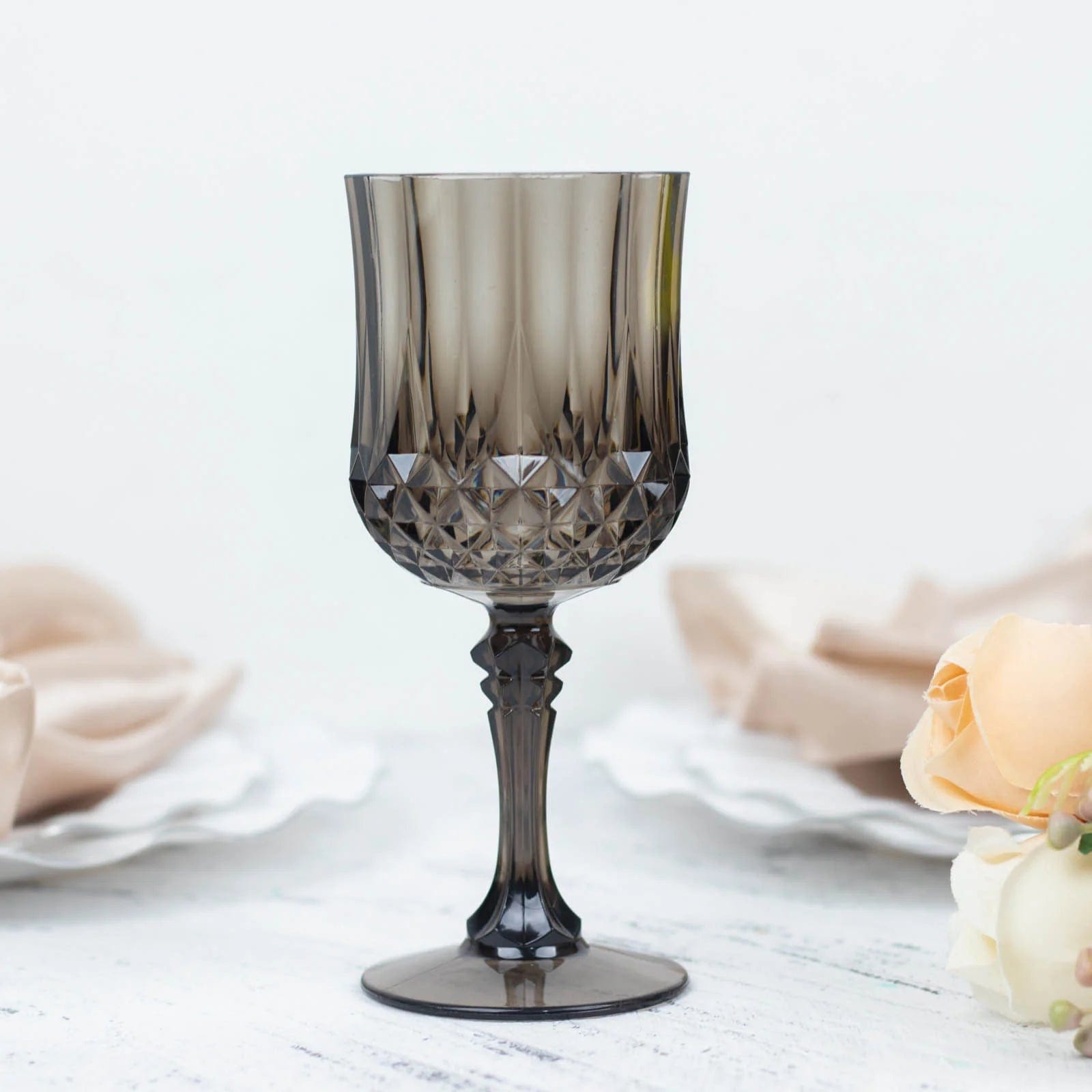 6 Disposable 8 oz Crystal Cut Goblets Plastic Wine Glasses