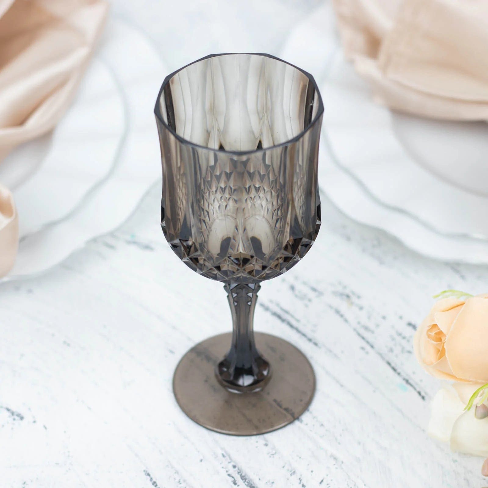6 Disposable 8 oz Crystal Cut Goblets Plastic Wine Glasses