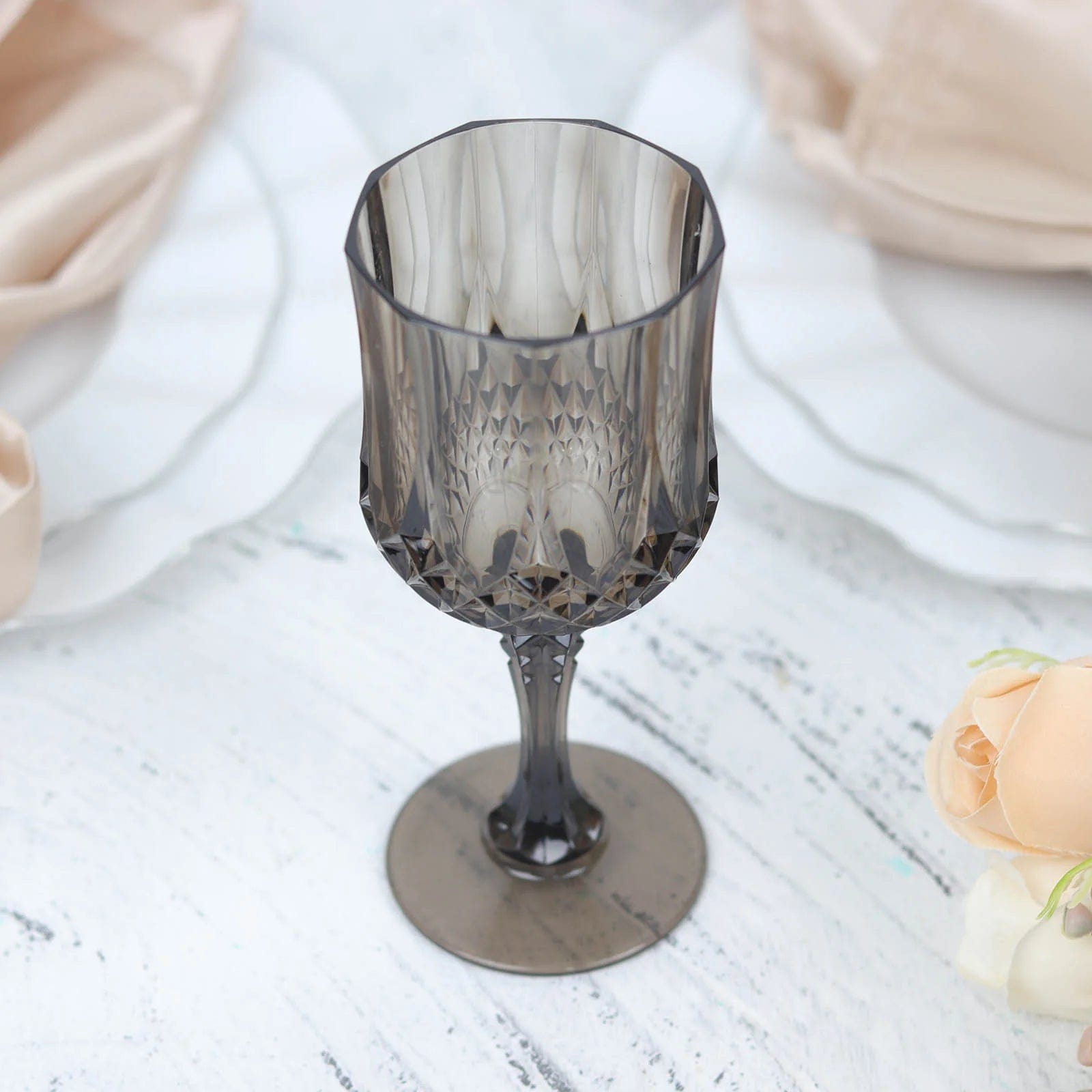 6 Disposable 8 oz Crystal Cut Goblets Plastic Wine Glasses