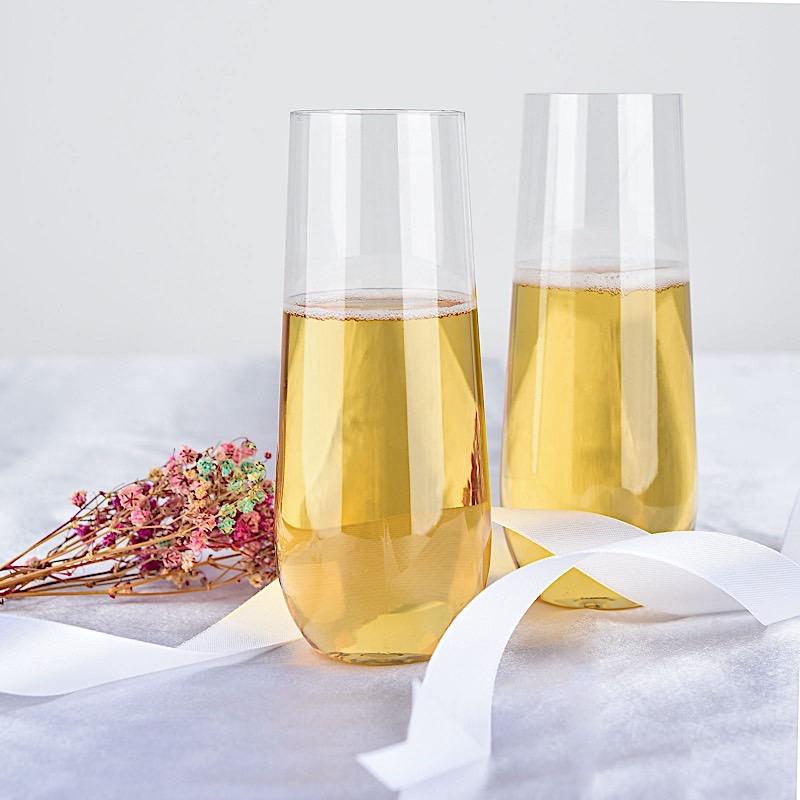 6 pcs 9 oz Clear Disposable Plastic Champagne Stemless Glasses