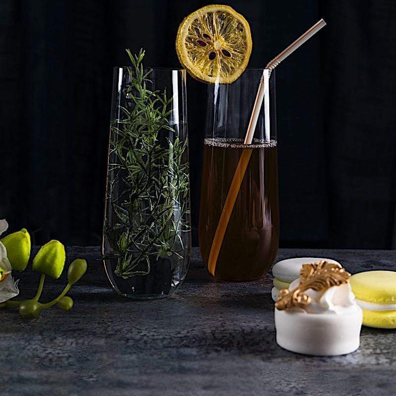 6 pcs 9 oz Clear Disposable Plastic Champagne Stemless Glasses