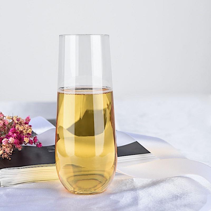6 pcs 9 oz Clear Disposable Plastic Champagne Stemless Glasses