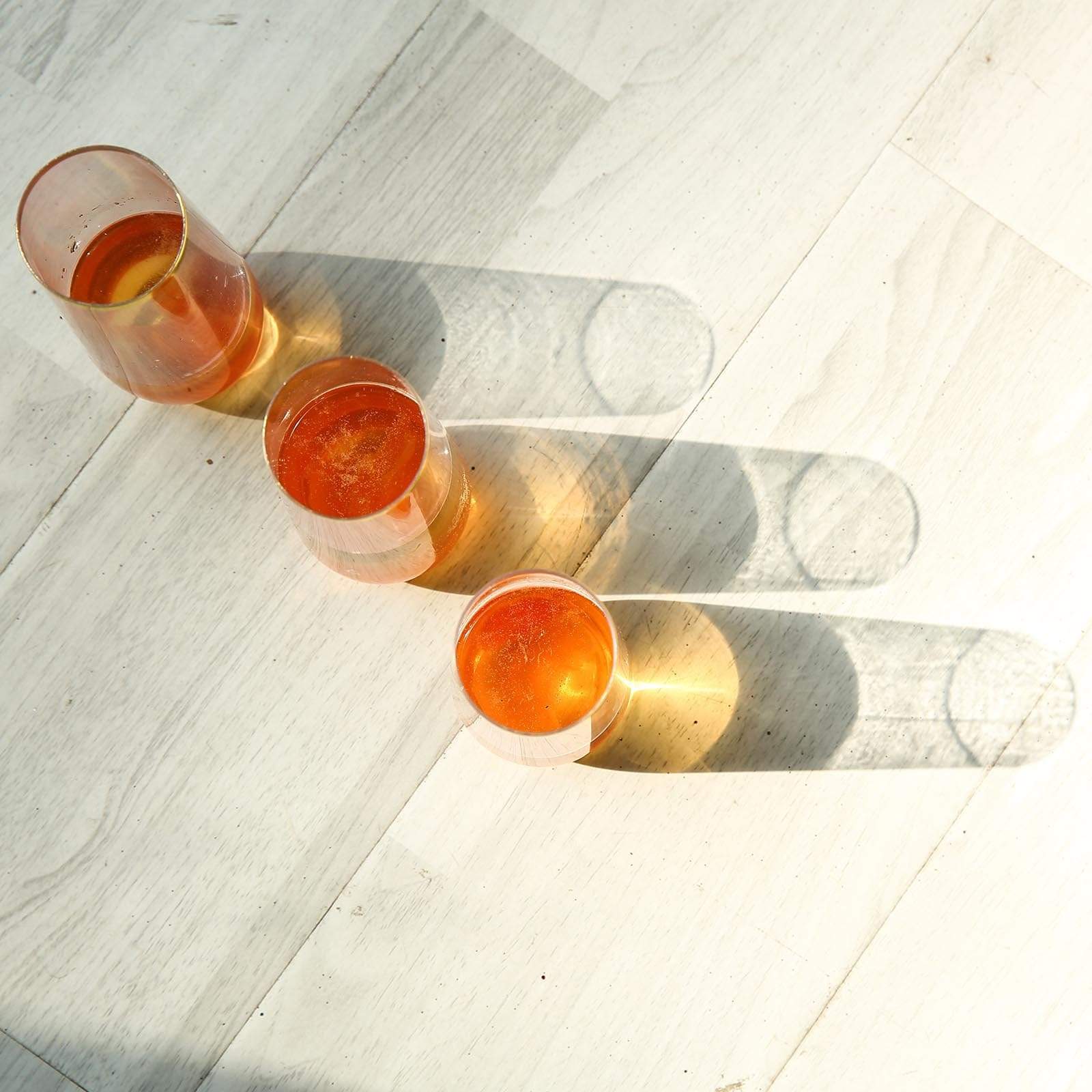 6 pcs 9 oz Clear with Gold Rim Disposable Plastic Champagne Stemless Glasses