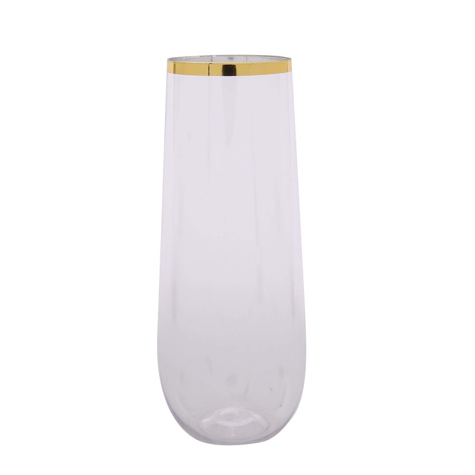 6 pcs 9 oz Clear with Gold Rim Disposable Plastic Champagne Stemless Glasses