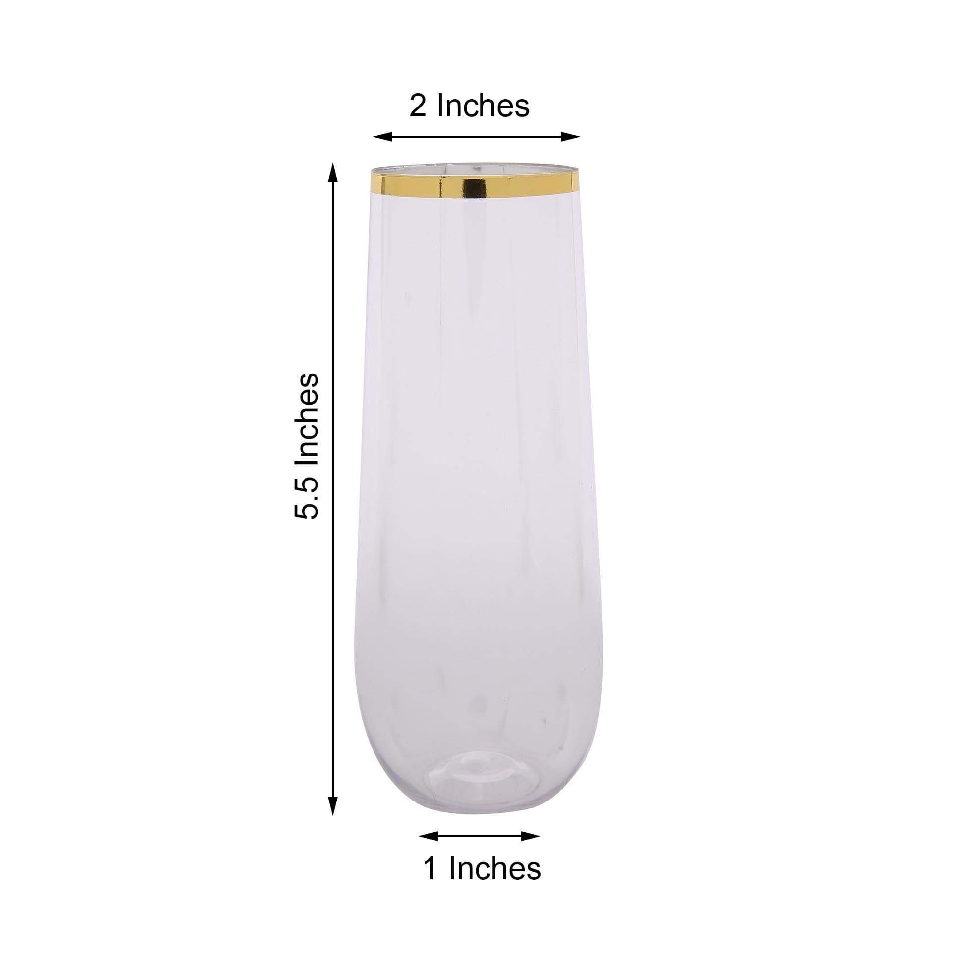 6 pcs 9 oz Clear with Gold Rim Disposable Plastic Champagne Stemless Glasses