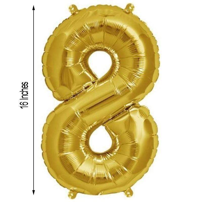 1 pc Gold 16" tall Number 8 Aluminum Foil Balloon