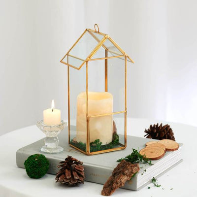 10.5 in tall Clear with Gold Metal Geometric Glass Terrarium Vase