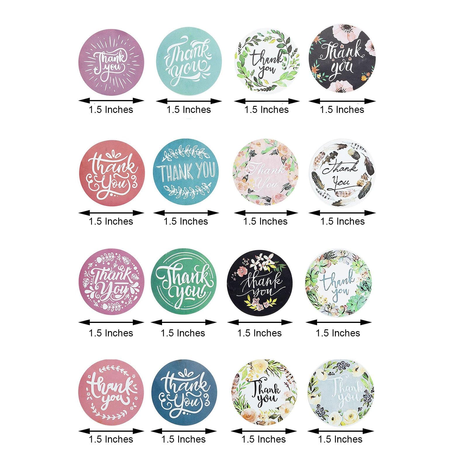 1000 Assorted Thank You 1.5 in Round Stickers Rolls