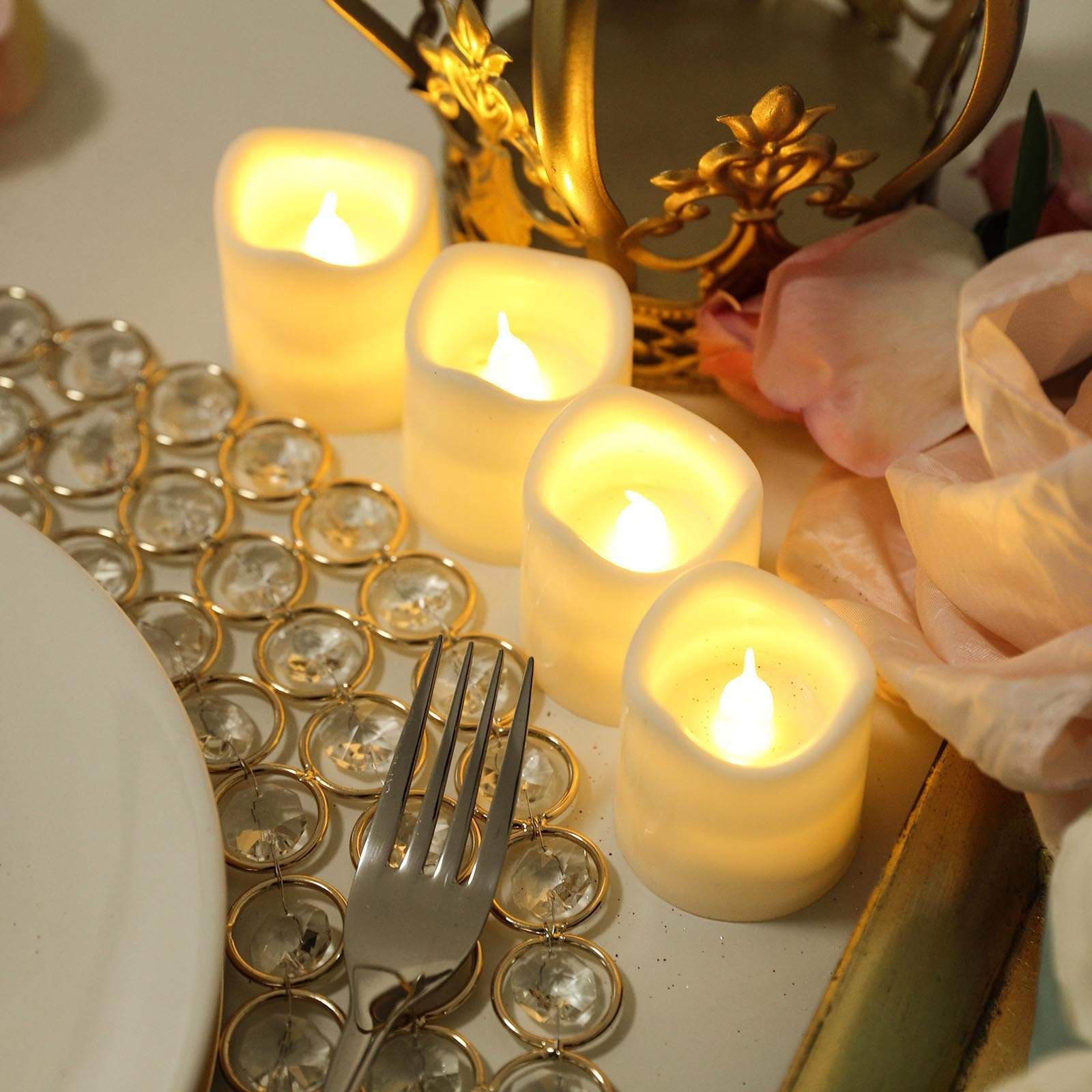 12 White LED Battery Operated Votive Candles Lights