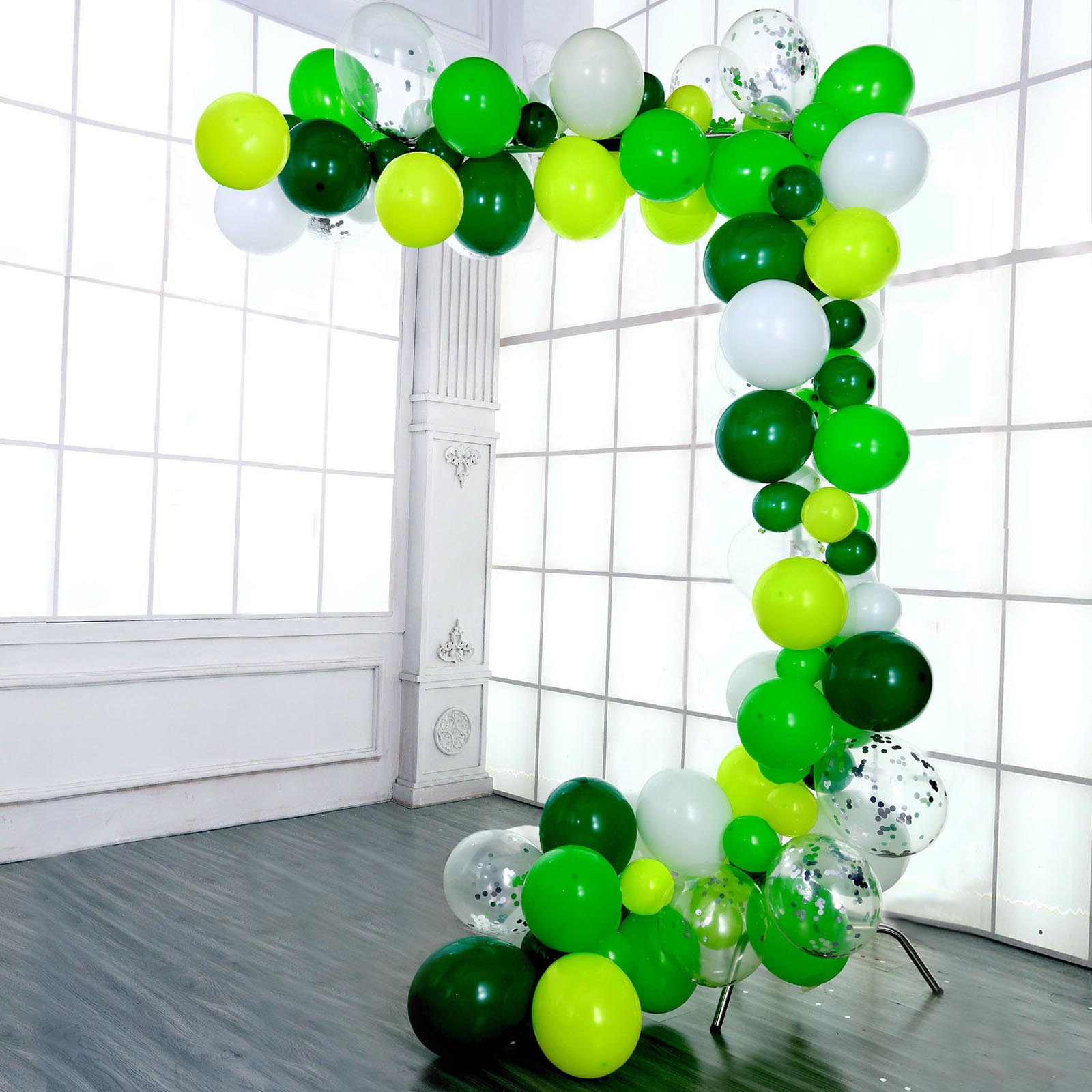 120 Balloons Green White Jade Clear Wedding Garland Arch Decorations Tools Kit Set