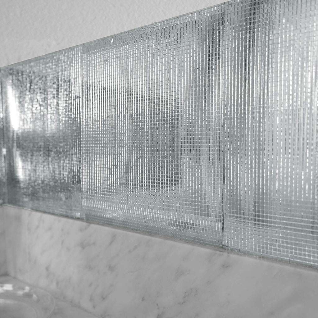 Real 10mm Silver Mirror Tiles on a Self Adhesive Flexible Backing Large  300mm sheets - Mosaic Heaven