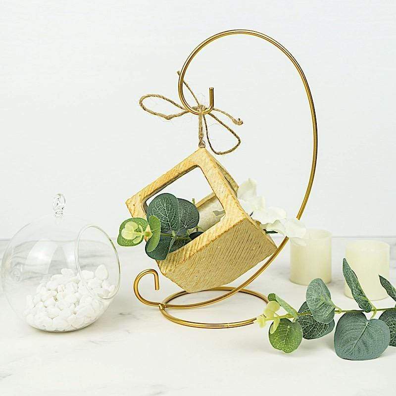 2 Gold 10 in tall Metal Terrarium Holders Hanging Ornament Stands