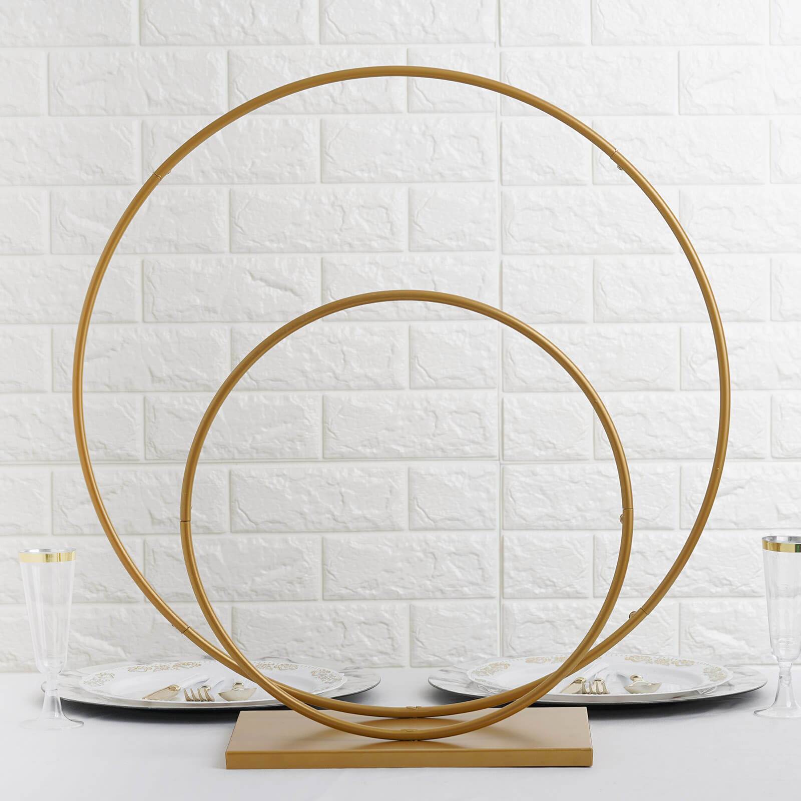2 Gold Metal Round Hoops Standing Wreath Rings