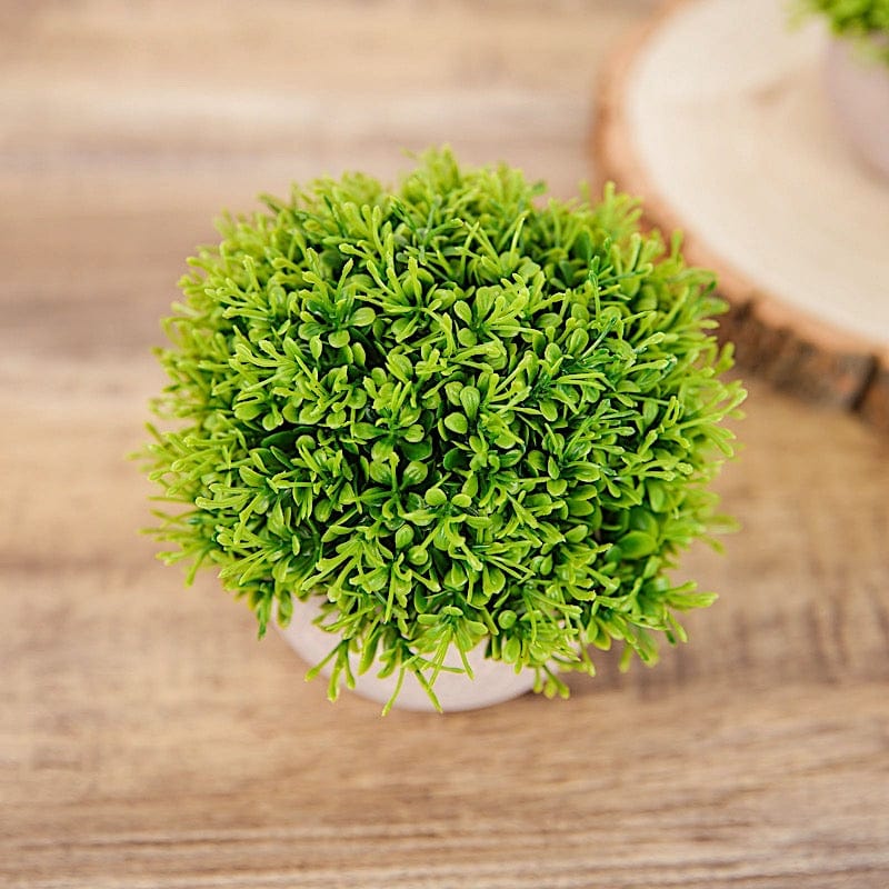 2 Green 5 Mini Boxwood Topiary Artificial Plants in Gray Planter Pots