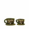 2 Green Natural Moss Teacups Planter Boxes with Ribbons Centerpieces