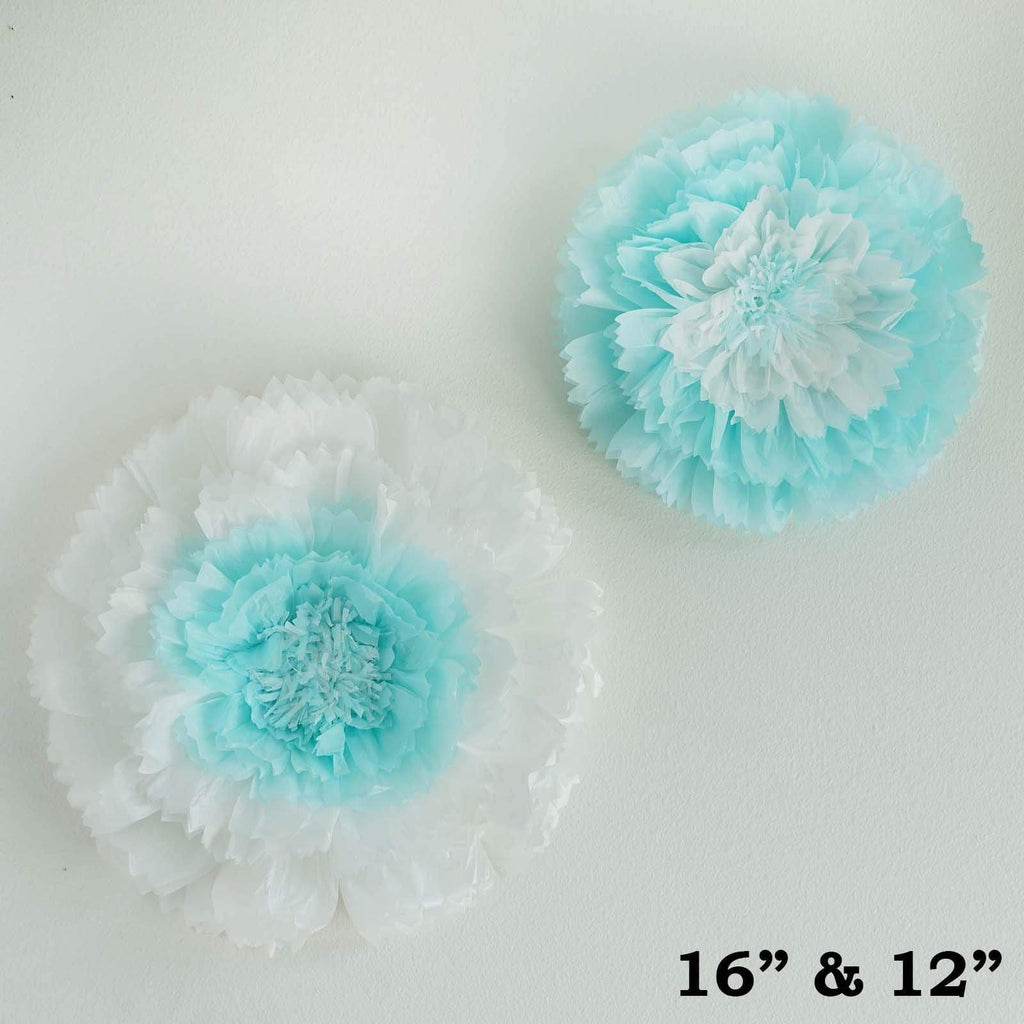 2 pcs 12 and 16 inch Blue Paper Carnation Tissue Flowers