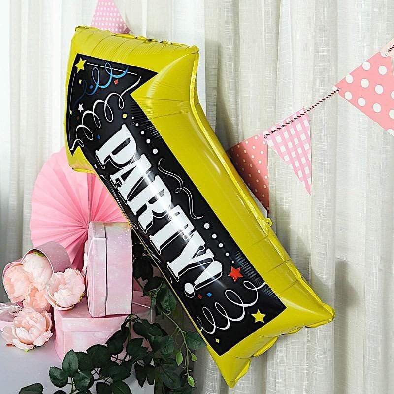 2 pcs 29.5 in long Black and Yellow Arrow Party Sign Mylar Foil Balloons