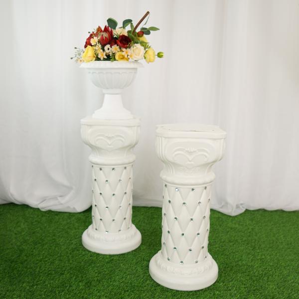 plastic column plant stand 2 Pack White Crystal Beaded Pedestal Stand French Inspired Pillar With 10mm Studs Pvc 25" Tall
