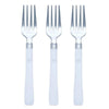 25 pcs 7" Silver Plastic Forks with White Handle