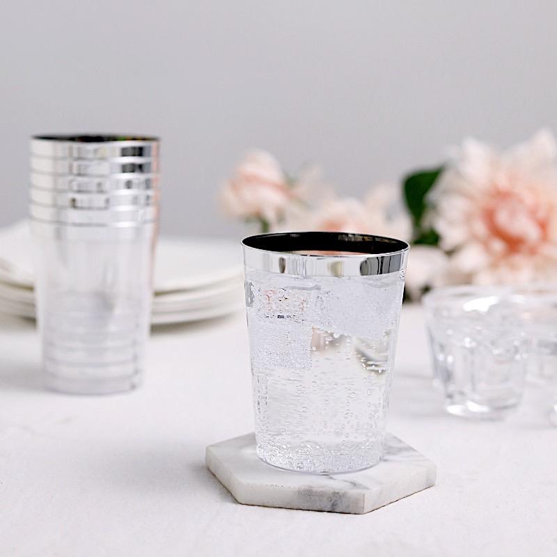 Balsacircle 25 Clear Silver Rim 8 oz Disposable Plastic Cups Wedding Party Buffet Tableware, Size: 4