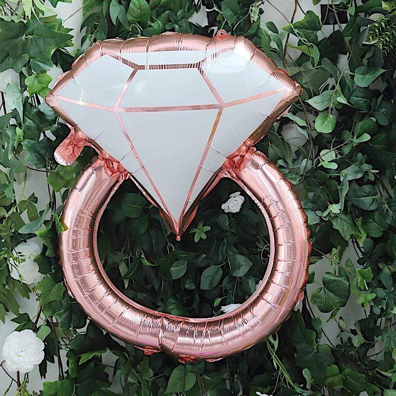 26 in tall Rose Gold and White Extra Large Diamond Wedding Ring Mylar Foil Balloon