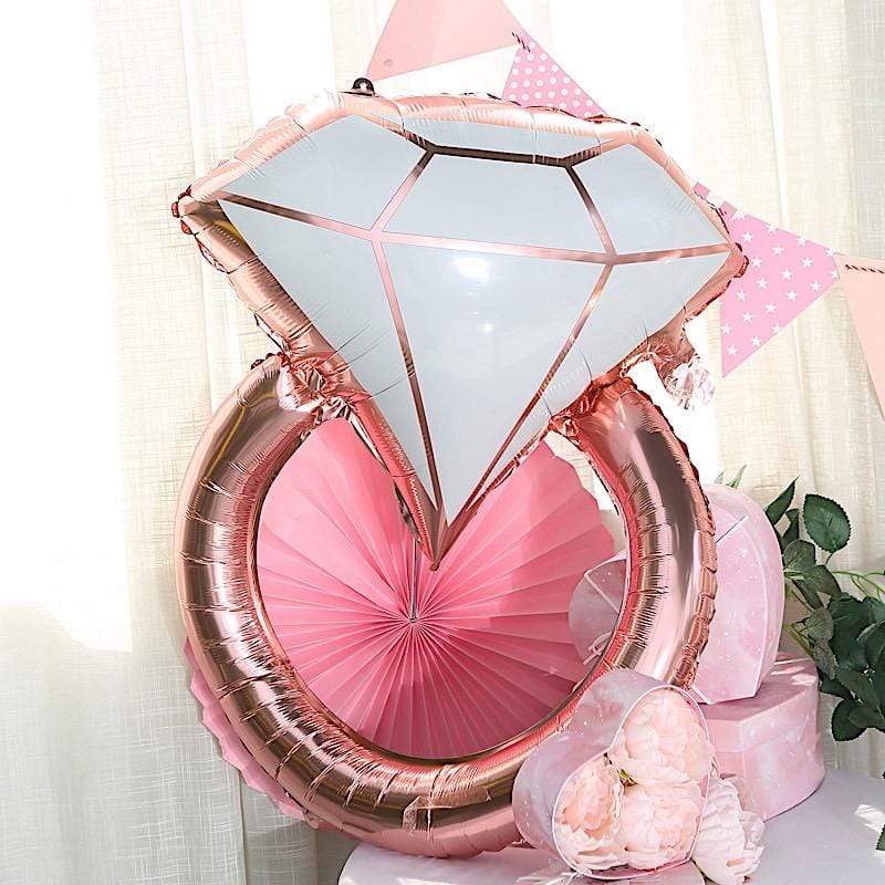 26 in tall Rose Gold and White Extra Large Diamond Wedding Ring Mylar Foil Balloon