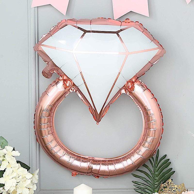 26 in tall Rose Gold and White Extra Large Diamond Wedding Ring Mylar Foil Balloon