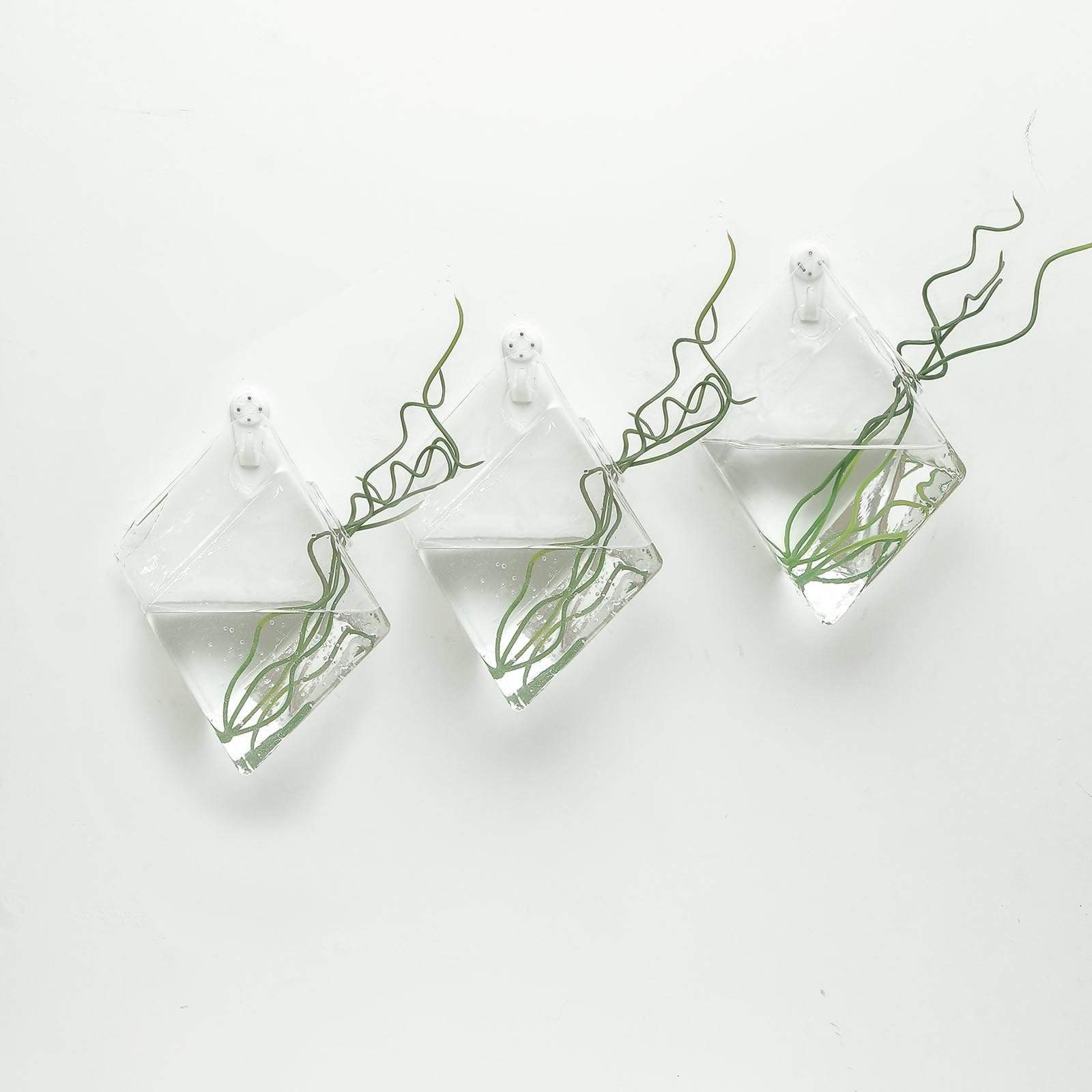 3 Clear Rhombus Glass Wall Hanging Terrariums Vases