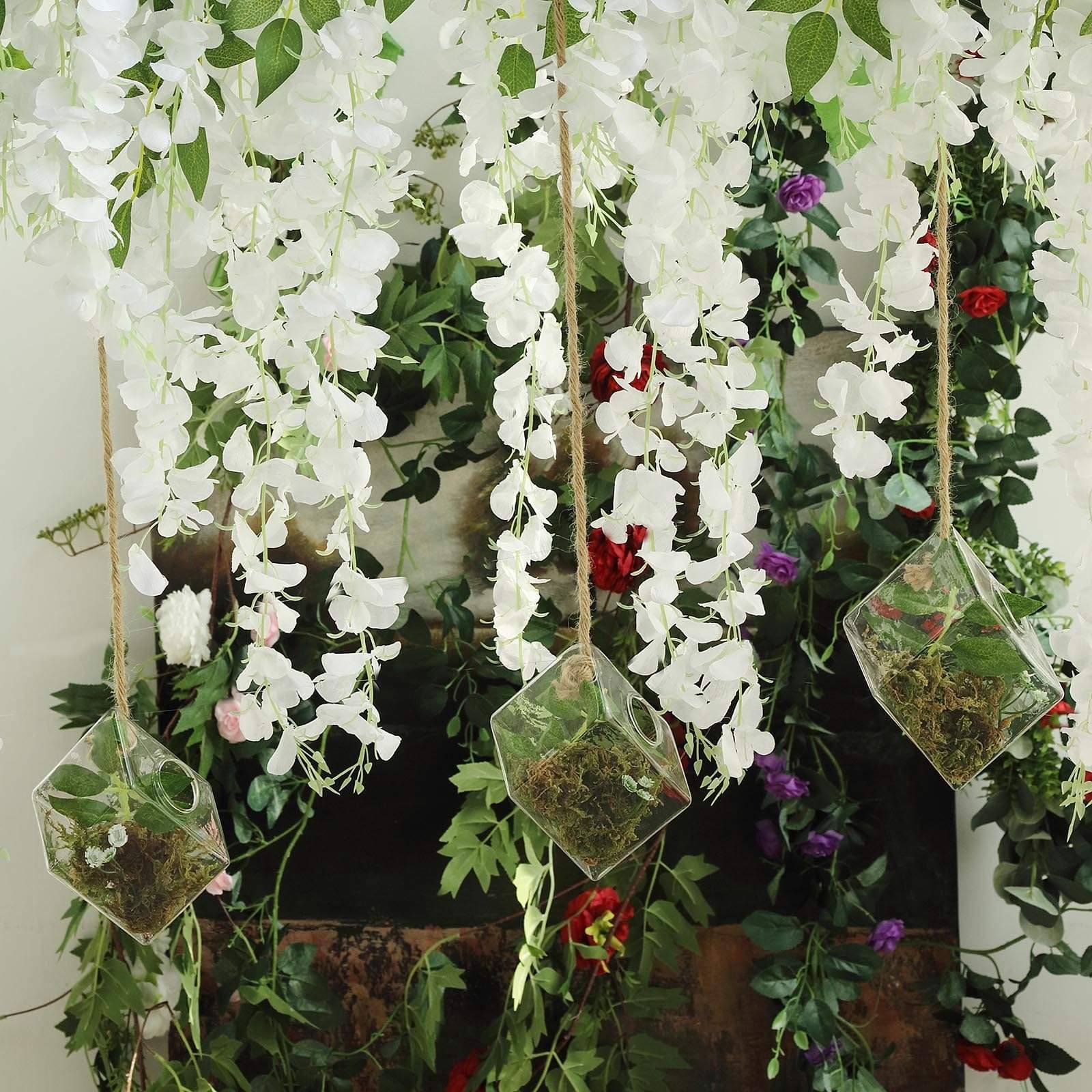 3 Clear Rhombus Glass Wall Hanging Terrariums Vases