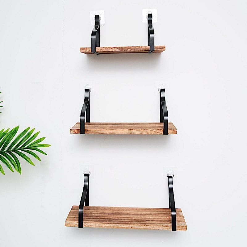 3 Rectangular Wood Floating Shelves with Black Metal Brackets – Balsa ...
