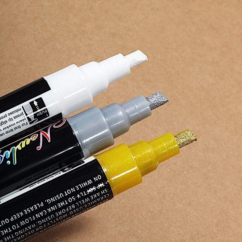 3 Gold Silver White Erasable Liquid Chalk Markers Pens