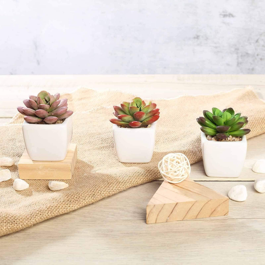 small artificial succulents in pots 3 pcs 3" Assorted Artificial Faux Realistic Small Echeveria Succulent Plants with Pots