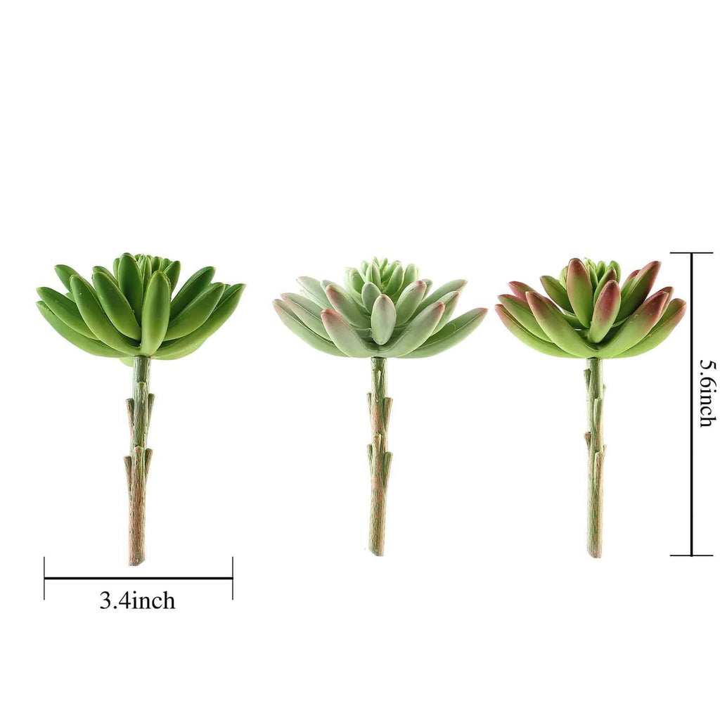 3 pcs 6" Assorted Green Artificial Faux Spiky Succulent Picks