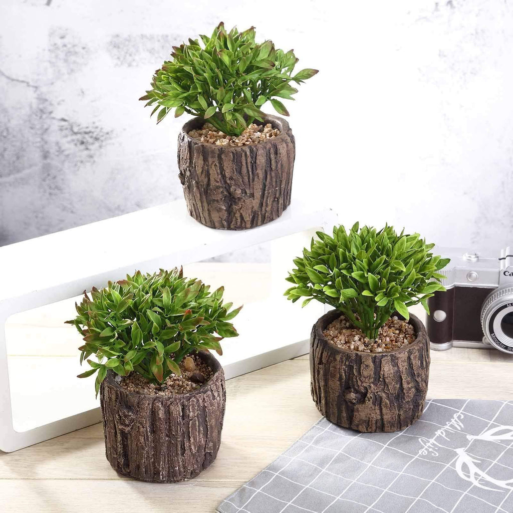 3 pcs 6" tall Green Artificial Faux Succulent Plants with Brown Pots