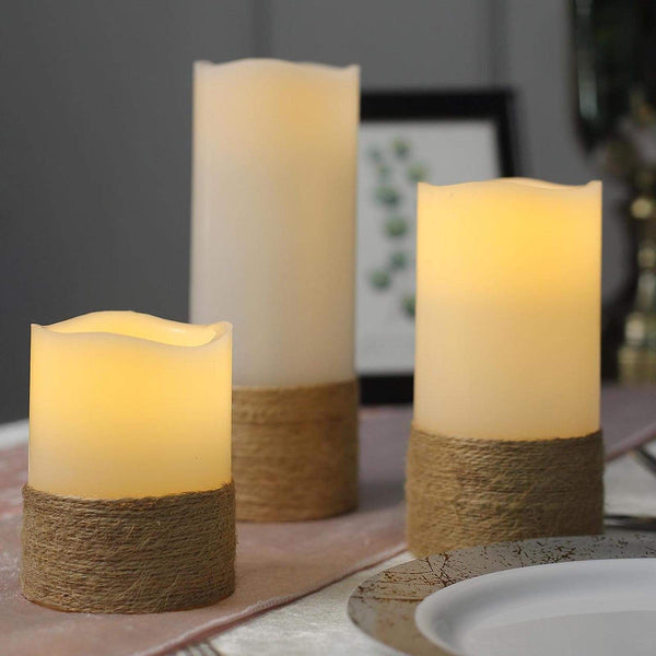 3 pcs Natural LED Pillar Candles Lights with Remote Control